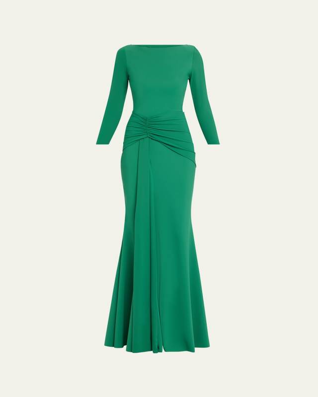 Shir Draped High-Neck Jersey Trumpet Gown